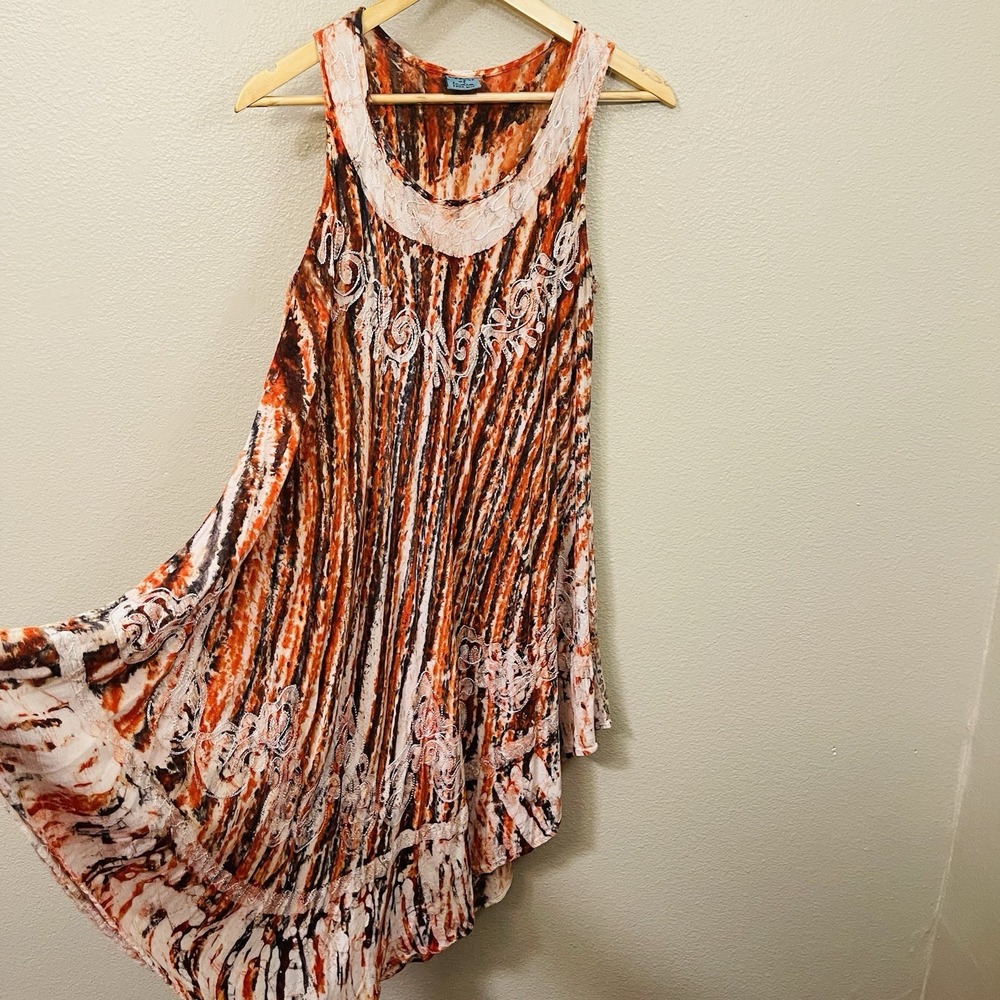 Colors Of India Embroidered Asymmetrical Floral Boho Dress Batik Orange Indie OS